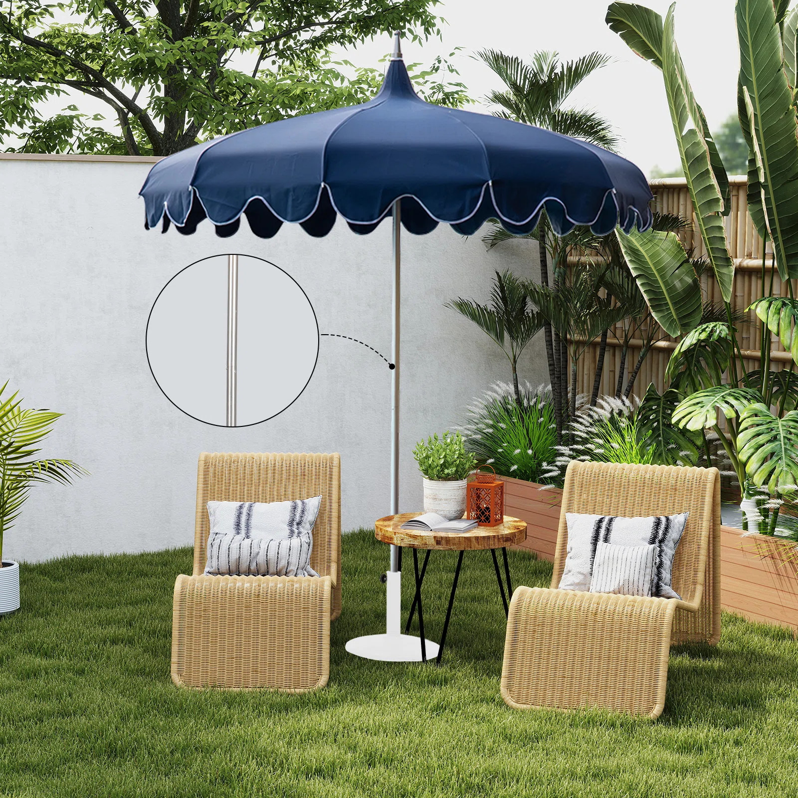 7Ft Outdoor Navy Curve Pagoda Market Patio Umbrella - Upf 50+, Heavy Duty Aluminum Frame, For Gar... | Wayfair North America