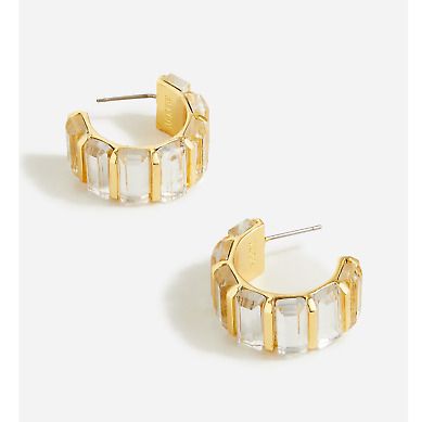 J. Crew Trapezoid Stone Hoop Earrings Gold Plated Clear Glass ASO Meghan Markle  | eBay | eBay US