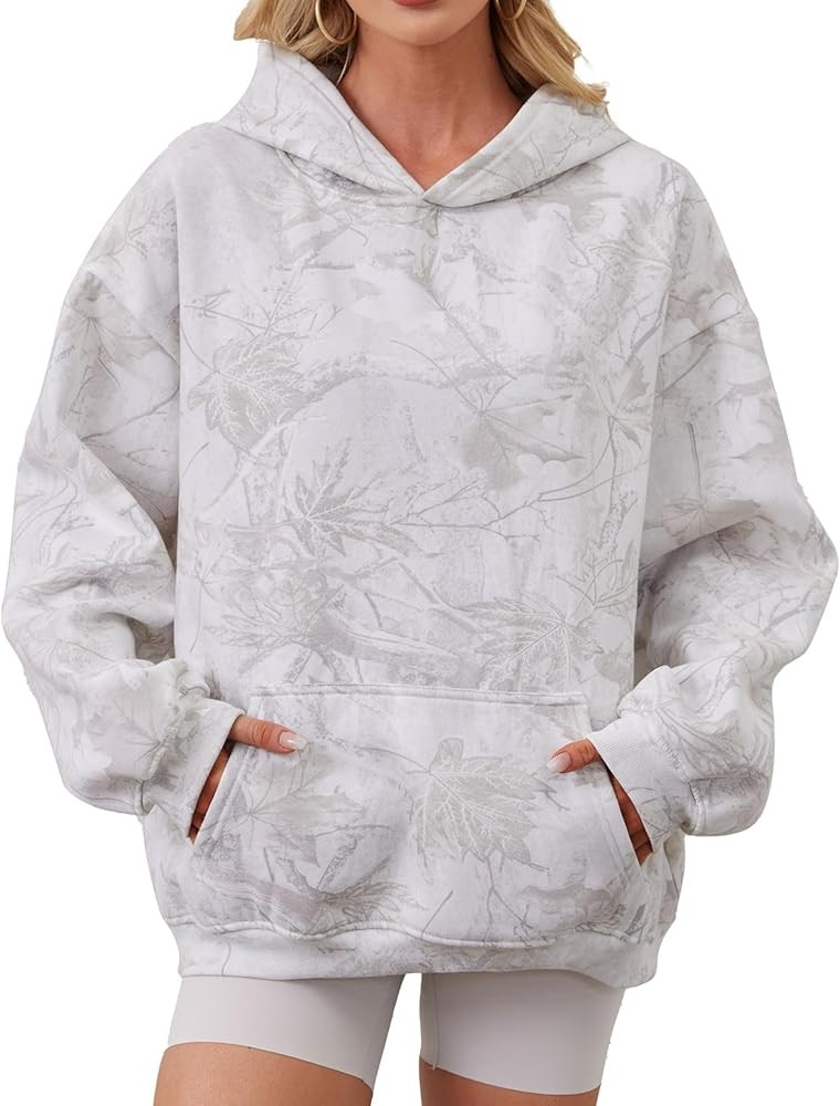 Women Camo Hoodies Oversized Maple Leaf Fleece Hooded Sweatshirt Long Sleeve Fall Trendy Pullover... | Amazon (US)