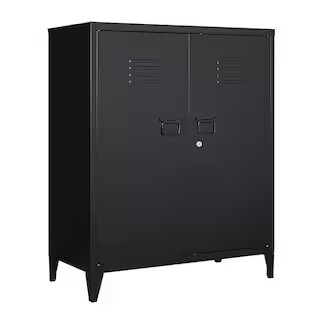 LISSIMO 31.5 in. W 2-Shelf Locker, Lockable Home Office Storage Cabinets with 2 Doors and Shelves... | The Home Depot