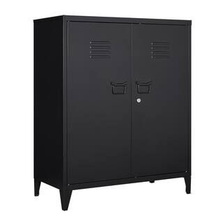 LISSIMO 31.5 in. W 2-Shelf Locker, Lockable Home Office Storage Cabinets with 2 Doors and Shelves... | The Home Depot