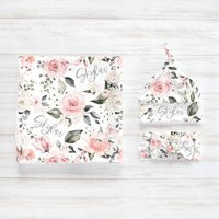 Soft Floral Rose Swaddle Blanket Headband Hat Set/Personalized Baby Shower Gift Hospital Newborn Pho | Etsy (US)
