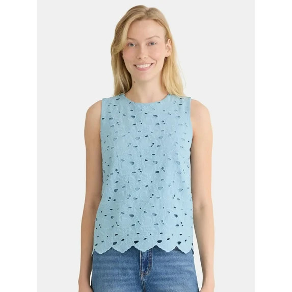 Time and Tru Women's Eyelet Embroidery Top, Sizes XS-XXXL | Walmart (US)