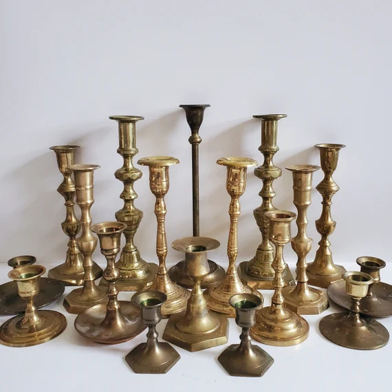 Vintage Brass Candlesticks,  Solid Brass Candle Holder, Sold Separately, Brass Wedding Decor, Ant... | Etsy (US)