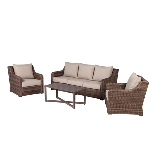 Better Homes and Gardens Hawthorne Park 4-Piece Outdoor Conversation Set, Brown | Walmart (US)