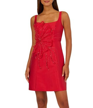 Mikado Square Neck 3D Beaded Flower Dress | Dillard's