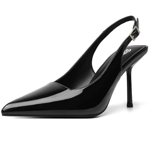RIBONGZ Black Sexy Slingback Pumps Elegant Dressy Heels for Women Closed Toe Pointy High Heels Wedding Bride Prom Party Evening Shoes 8.5 | Amazon (US)