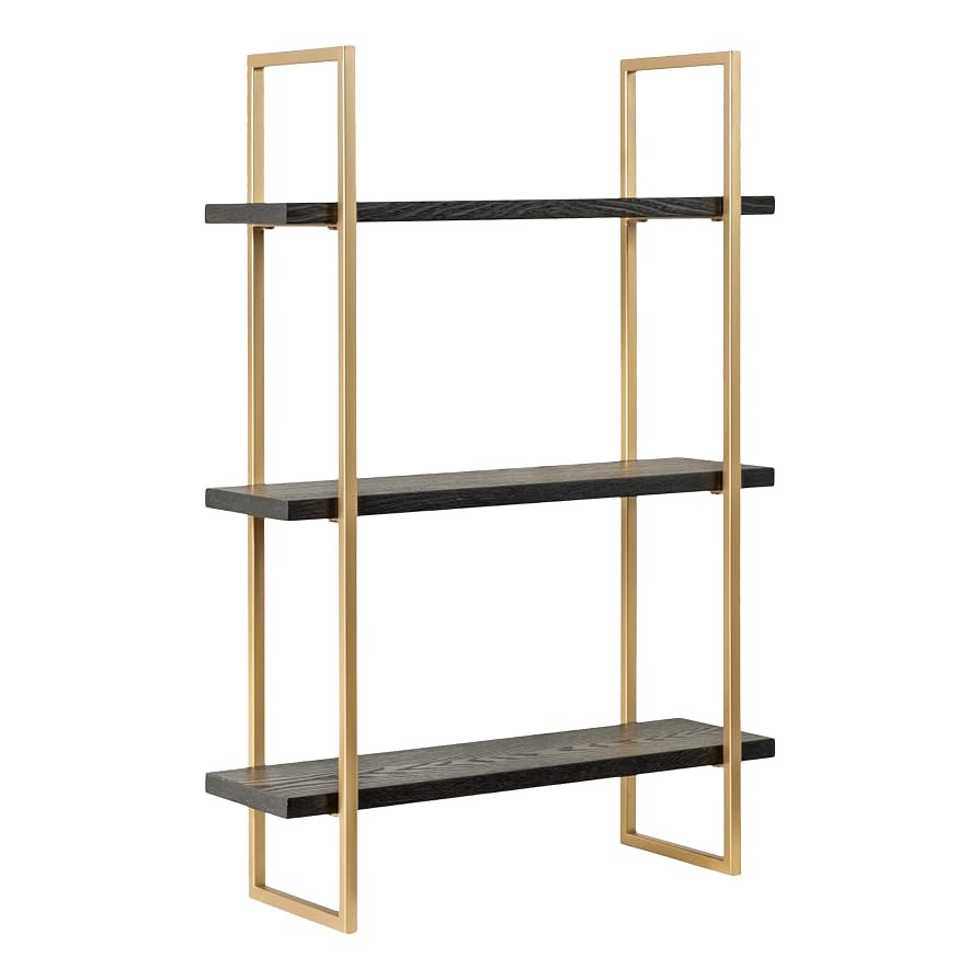 Kate and Laurel Leigh Modern 3 Tier Wall Shelf; 20 x 7 x 30; Black and Gold; Decorative Contempor... | Amazon (US)