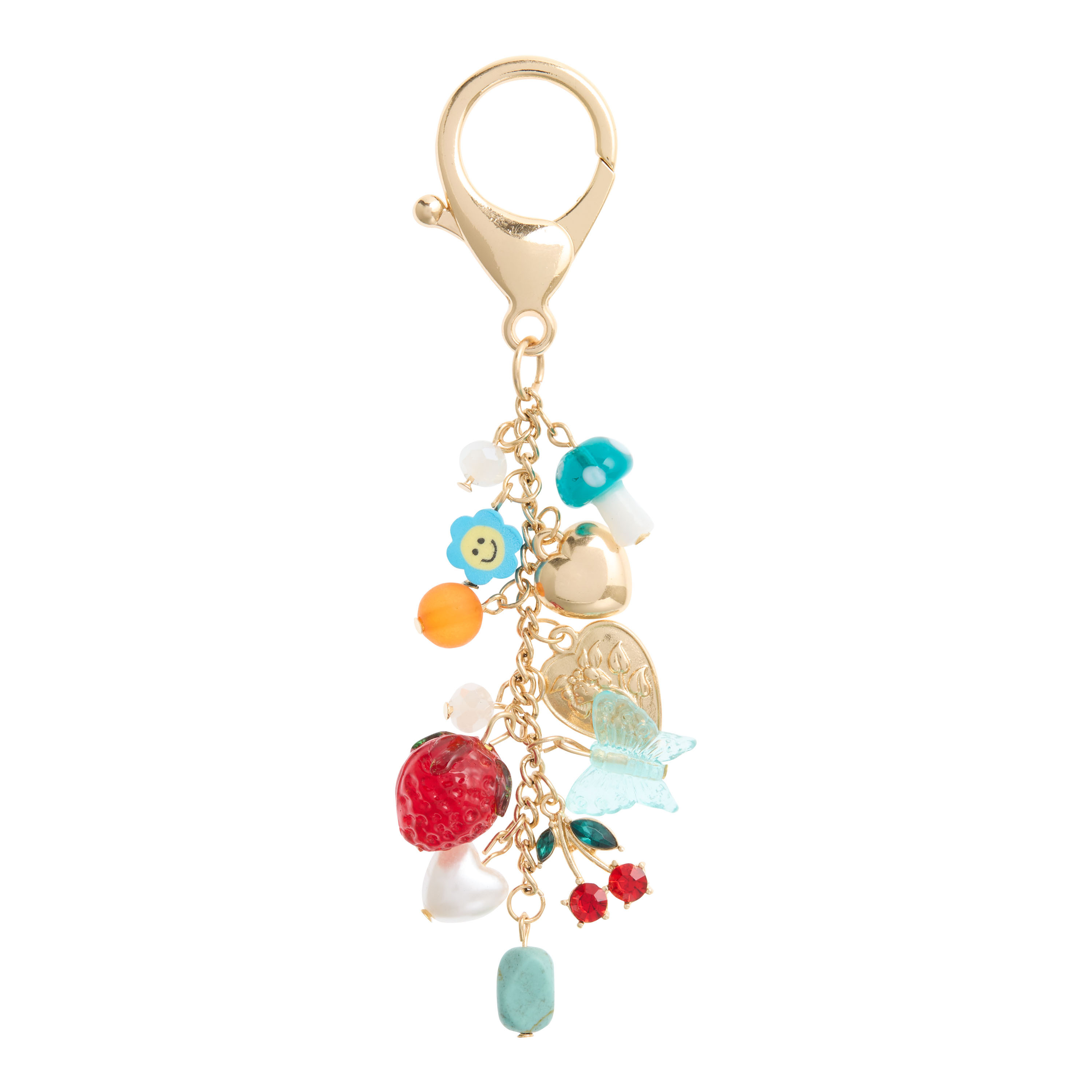 Gold Multicolor Butterfly and Fruit Charm Keychain | World Market