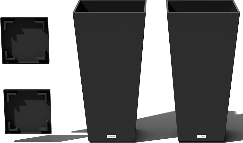 Veradek V-Resin Indoor/Outdoor Taper Planter (Black, 30 inch - 2 Pack with 2 Saucer Trays) | Amazon (US)