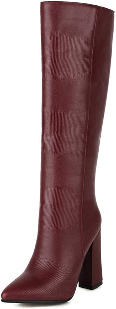 FOLOPOBO Women Elegant Boots Knee High Block Heels | Amazon (US)