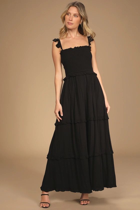 Fun Afternoon Black Smocked Tiered Maxi Dress | Lulus (US)