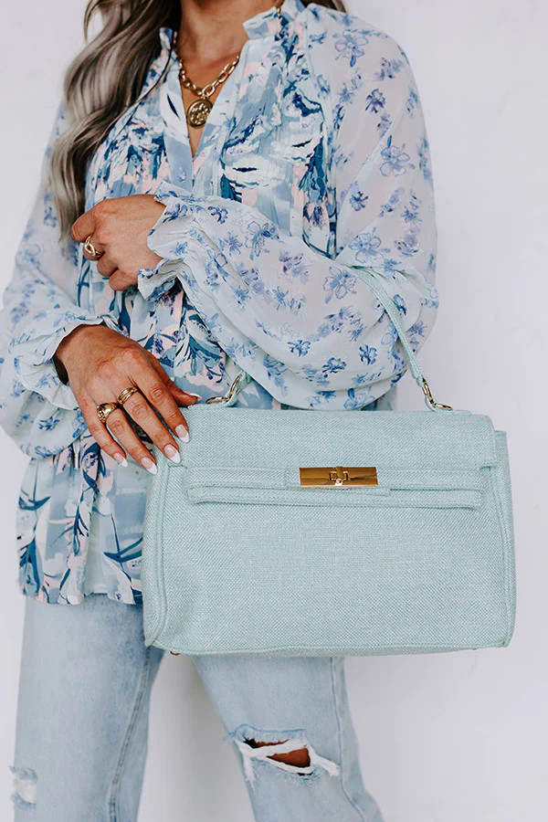 Standing On The Pier Woven Tote In Aqua | Impressions Online Boutique