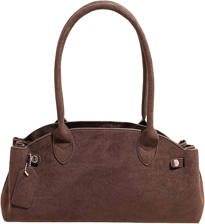 Faux Suede Bowler Bag for Women, East West Shoulder Purse, Soft Swing Bag with Strap, Suede Handb... | Amazon (US)