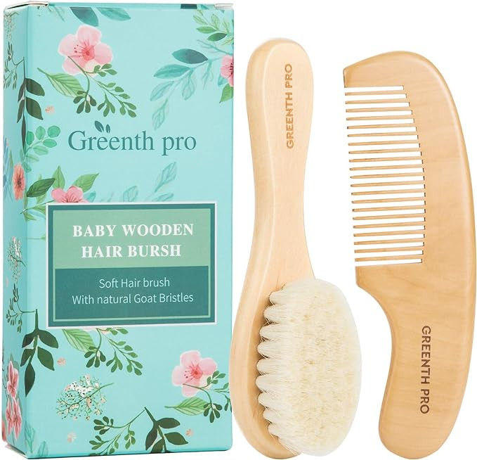 Baby Hair Bush and Comb Set -Nature Lotus Wood with Soft Goat Bristle and Pear Wood Comb for Newb... | Amazon (US)