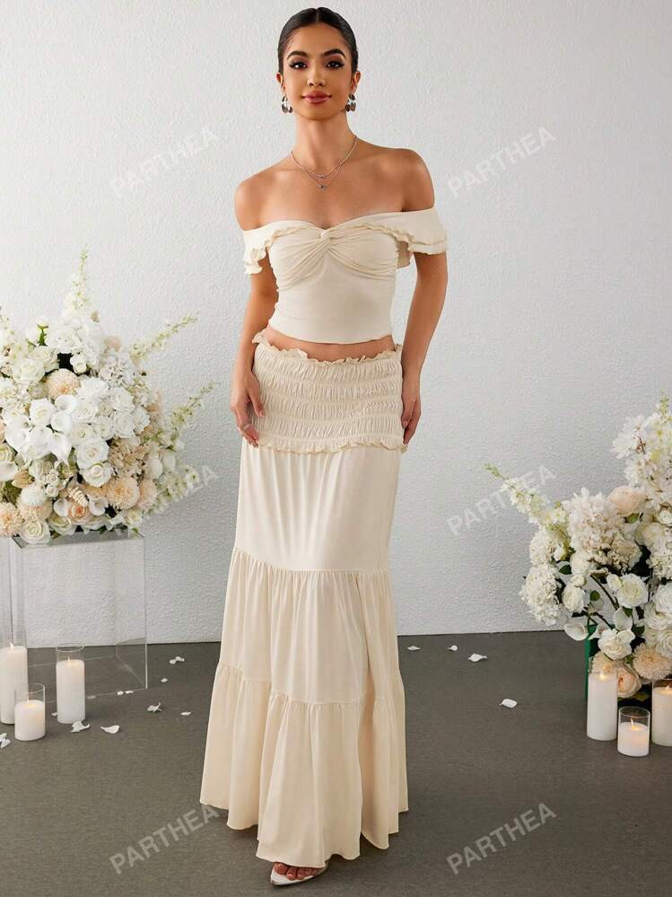 Parthea off Shoulder Ruched Skirt Set | SHEIN