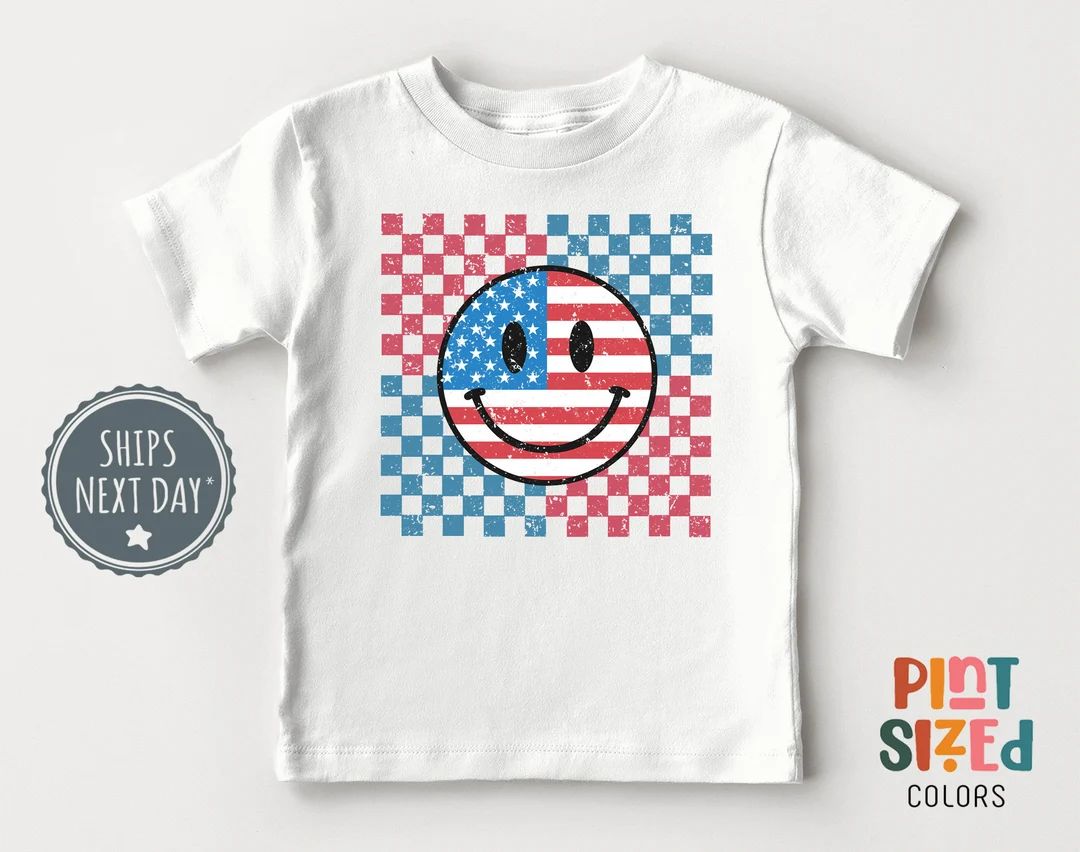 Retro Fourth of July Toddler Shirt - Patriotic Smiley Face Kids Tee - Independence Day Shirt - Wh... | Etsy (US)