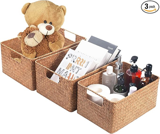 YANGQIHOME Wicker Baskets, [Set of 3] Woven Baskets for Storage, Seagrass Storage Baskets for Org... | Amazon (US)