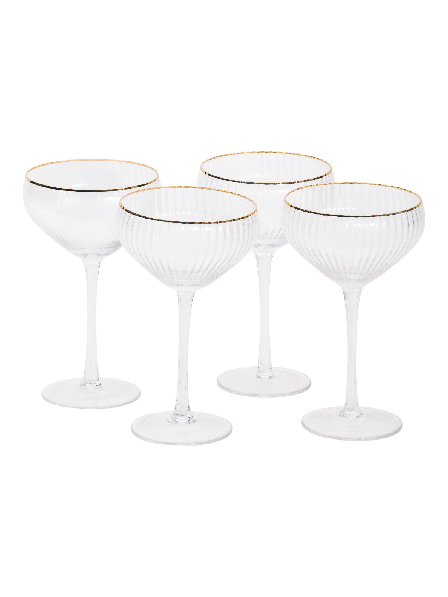 Set Of 4 Clear Optic Coupe Gold Tone Rim Glasses | TJ Maxx