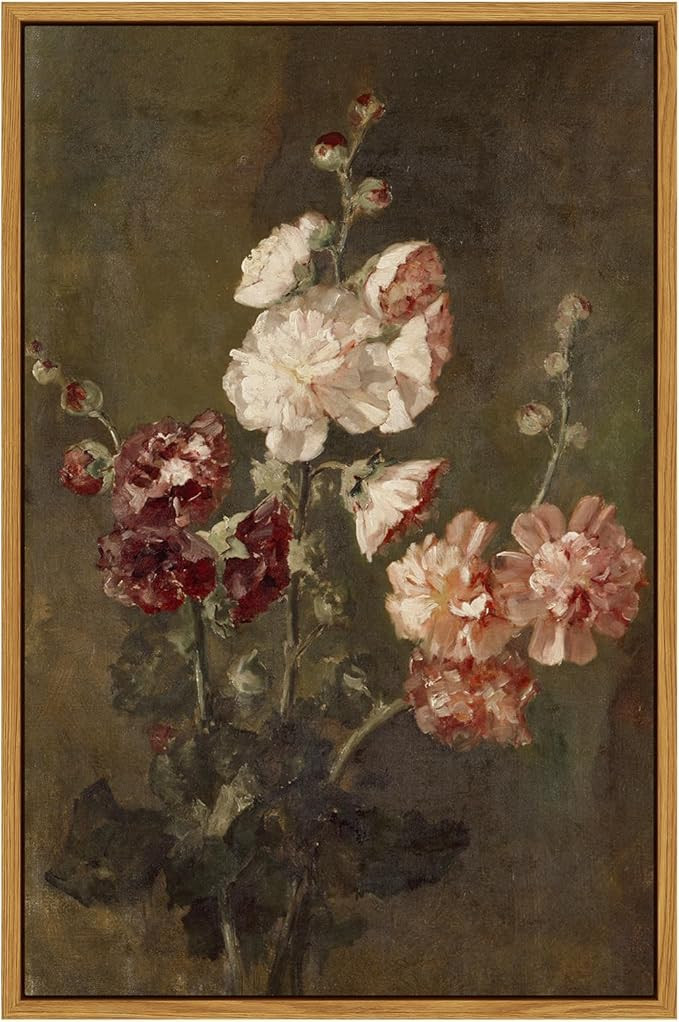 ARPEOTCY Vintage Floral Framed Wall Art, Hollyhocks Bathroom Art Decor Aesthetic, 16x24 Inch Larg... | Amazon (US)