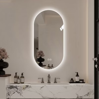 GDFStudio Sable 48" Modern Oval Anti-Fog LED Bathroom Mirror with Adjustable Light Modes, Antique Silver | Target