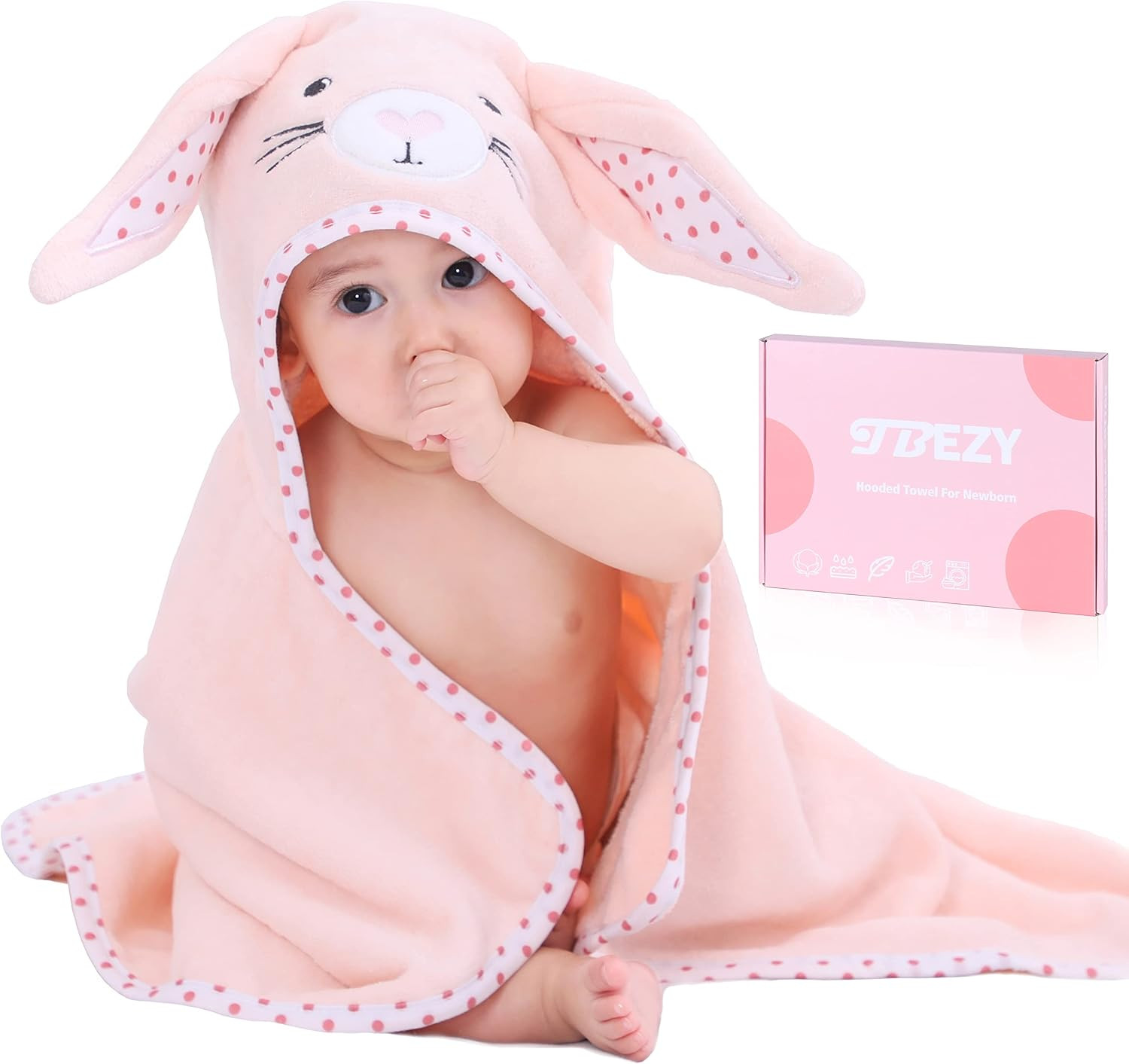 Baby Hooded Towel with Unique Animal Design Ultra Soft Thick Cotton Bath Towel for Newborn (Bunny) | Amazon (US)