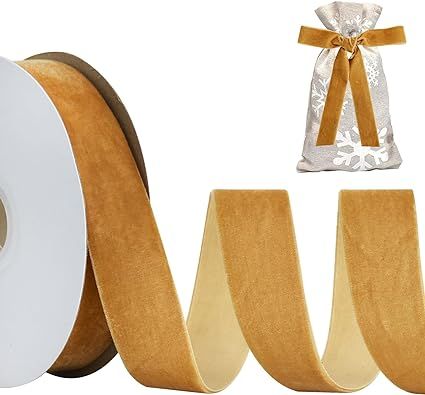 TONIFUL Khaki Gold Velvet Ribbon 1 Inch x 10yds, Vintage Velvet Ribbons, for Christmas Wreath Dec... | Amazon (US)