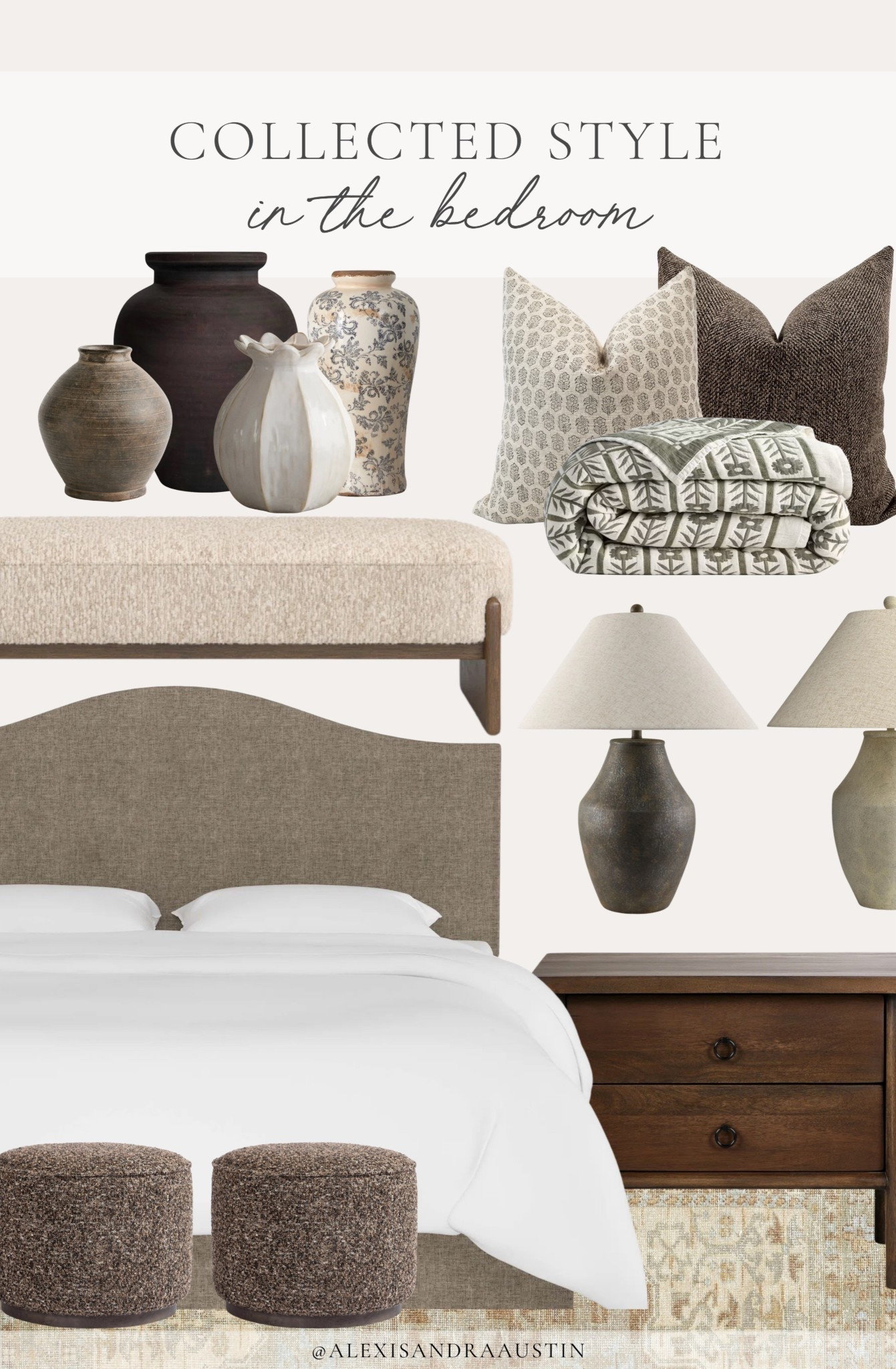 Collected style in the bedroom! Loving the mix of cozy, neutral, and moody finds for a timeless look that transitions through the seasons.

Home finds, neutral home inspo, collected style, spring refresh, furniture favorites, nightstand details, table lamp, cozy throw pillow, spring quilt, vase details, upholstered bed, bedroom bench, Wayfair, Four Hands, Magnolia, Quince, Pottery Barn style, shop the look!

#LTKSeasonal #LTKHome