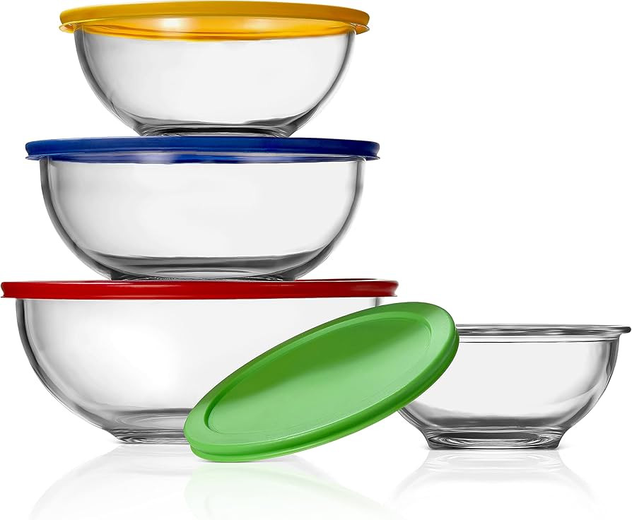 NutriChef 4-Pack Glass Mixing Bowls with BPA-Free Lids, Stackable Nesting Salad Bowls (1QT, 1.6QT... | Amazon (US)