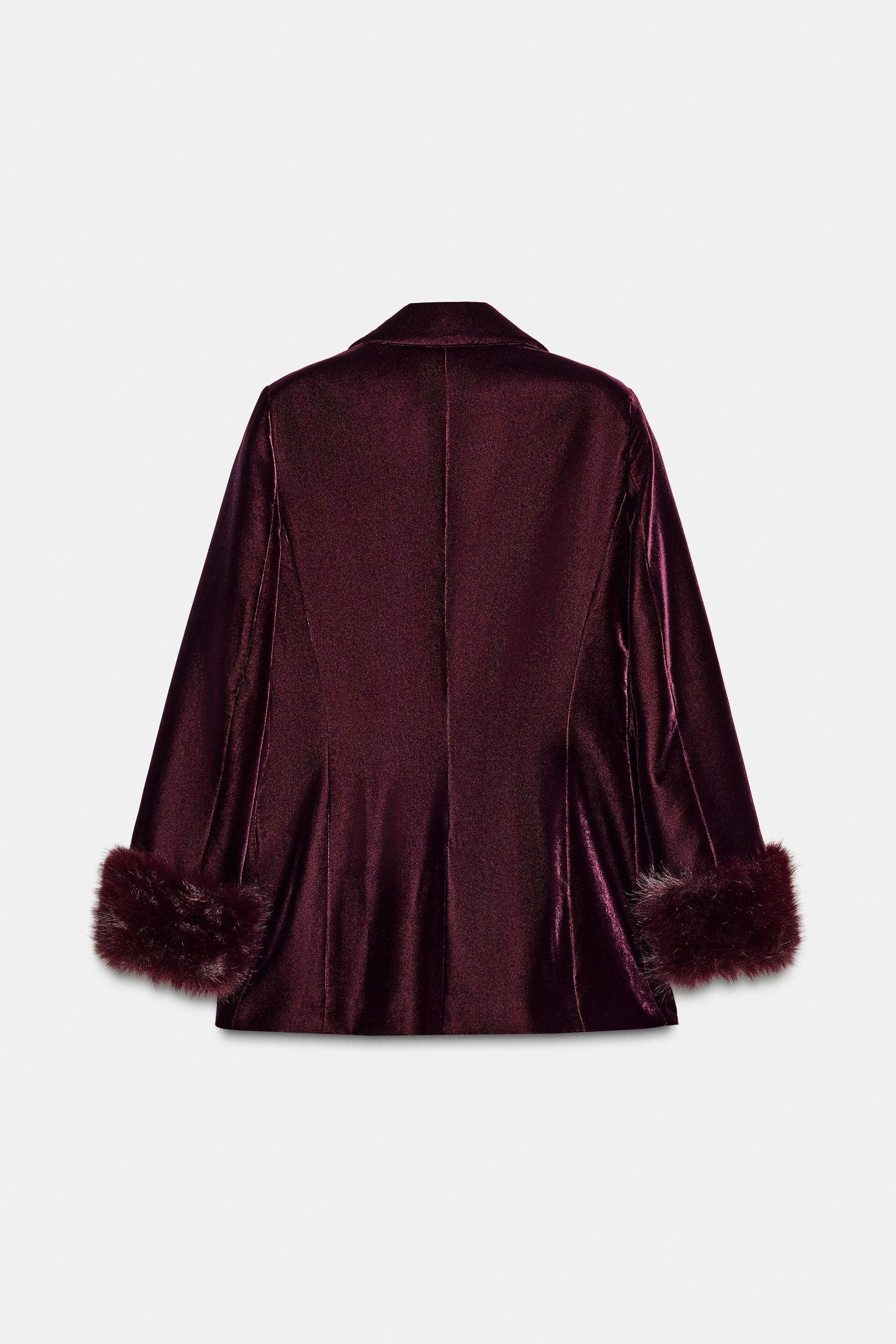 VELVET BLAZER WITH FAUX FUR CUFFS | Zara UK