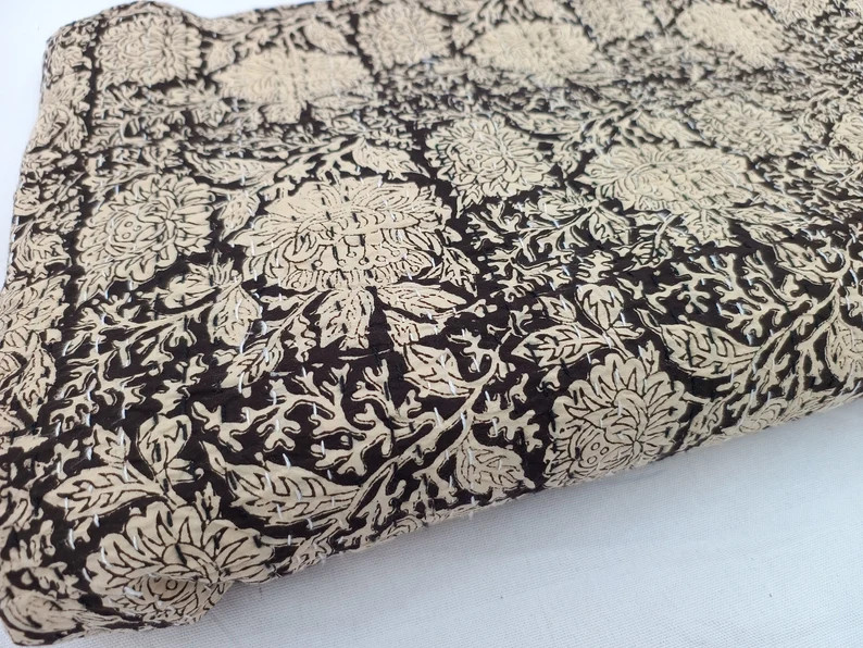 Kelly Floral Handmade Kantha Quilt Unique Floral Design Handmade Kantha Quilted Bedding Bedspread... | Etsy (US)