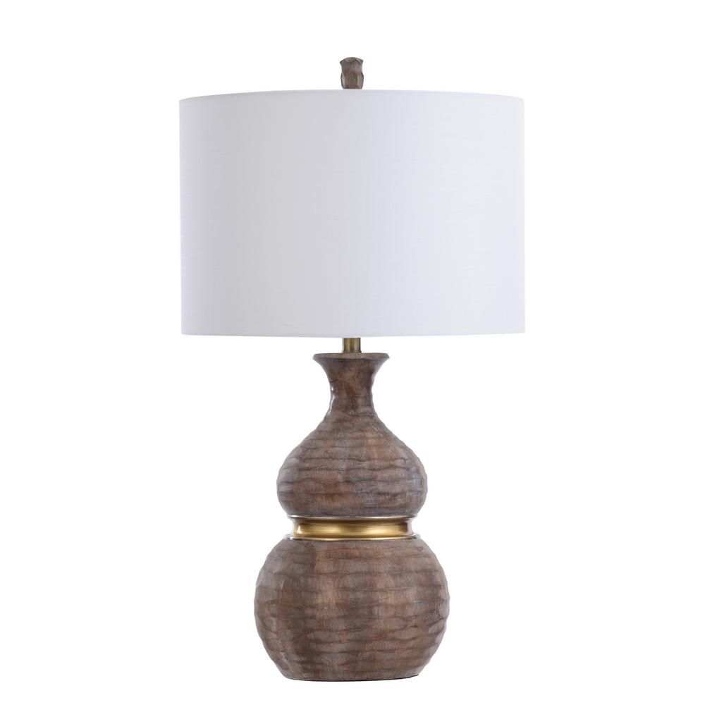 StyleCraft 33 in. Brown Lamp Body with Gold Metal Accent Indoor Table Lamp with Fabric Shade | The Home Depot