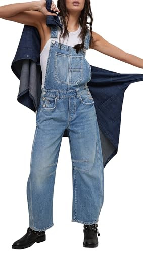 Qazel Vorrlon Denim Overalls for Women Barrel Wide Leg Bib Baggy Jeans Adjustable Denim Romper Stretch Jumpsuit Barrel Pants | Amazon (US)