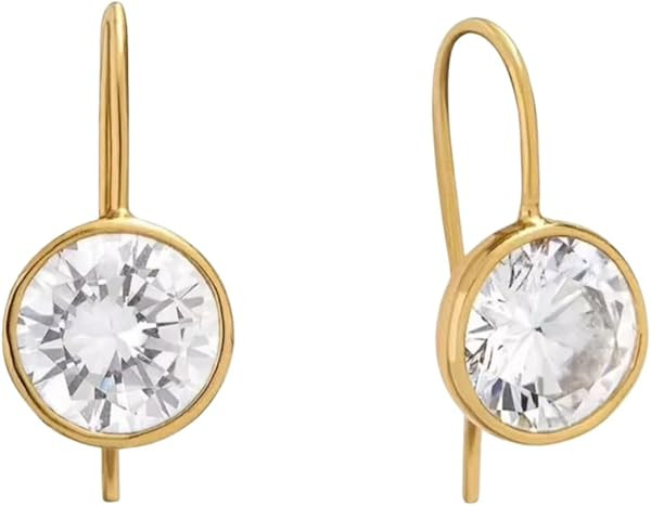 18k Gold Bezel Drop Earrings | 8mm-10mm Round Cubic Zirconia | Amazon (US)