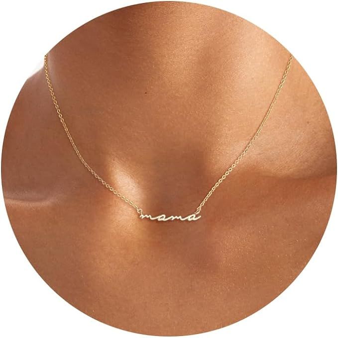 Foxgirl Mama Necklace 18k Gold Plated Tiny Cubic Zirconia Dainty Chain Mom Necklace Initial Lette... | Amazon (US)