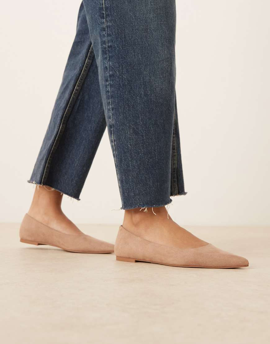 ASOS DESIGN Luck pointed ballet flats in beige suedette-Neutral | ASOS (Global)