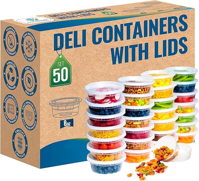 Safeware 8oz [50 Sets] Deli Plastic Food Storage Containers with Airtight Lids - Great for Slime,... | Amazon (US)