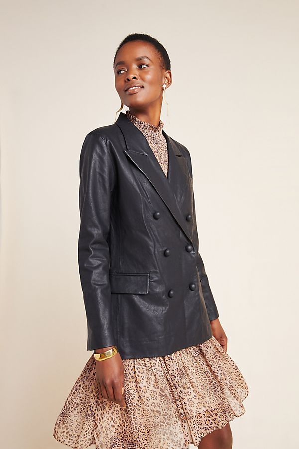 Angela Faux Leather Double-Breasted Blazer | Anthropologie (US)