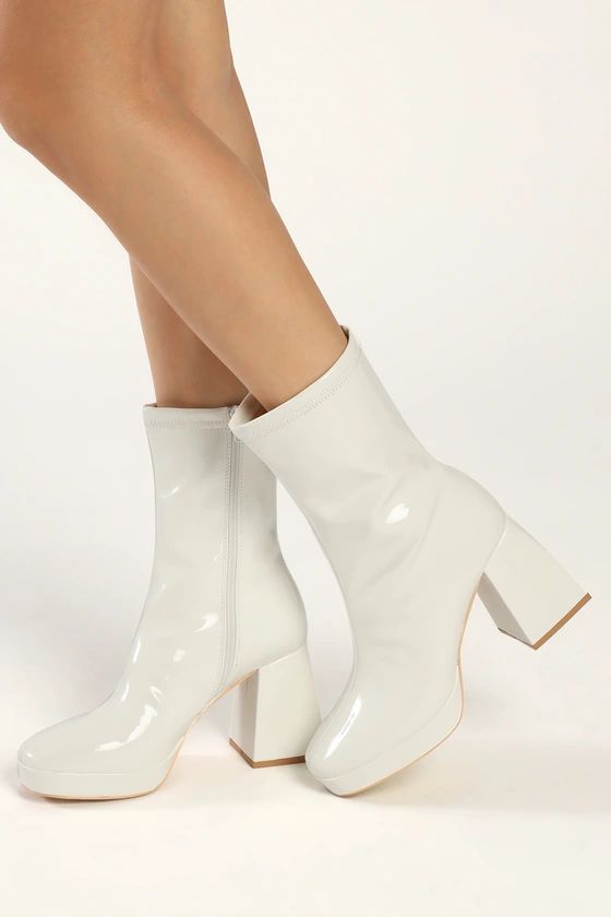 Edmen Off White Patent Platform Mid-Calf Boots | Lulus (US)