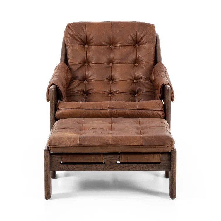 Halston Leather Armchair with Ottoman | Perigold
