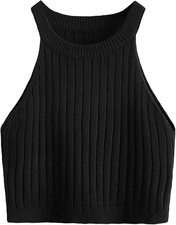 SweatyRocks Women's Knit Crop Top Ribbed Sleeveless Halter Neck Vest Tank Top | Amazon (US)