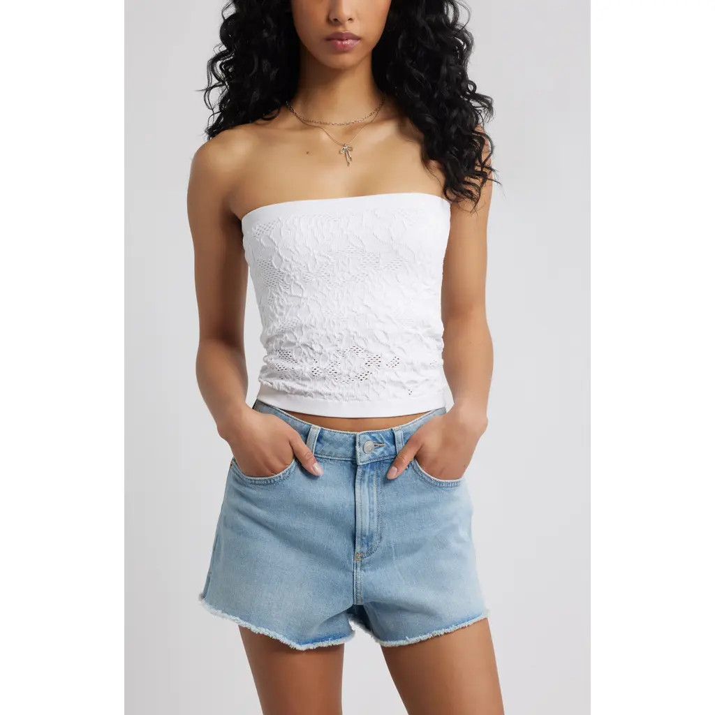 BP. Textured Floral Tube Top in White Blanc at Nordstrom, Size Medium | Nordstrom