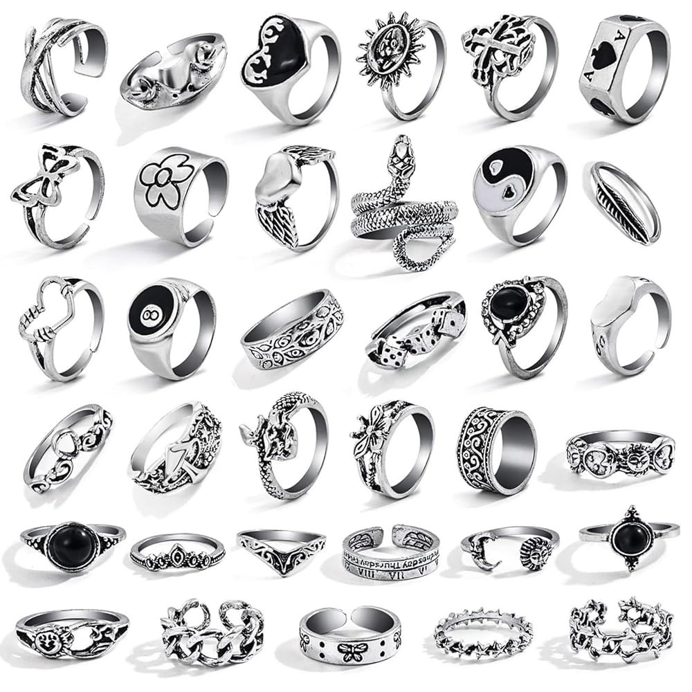 17IF 26-35 Pcs Vintage Silver Knuckle Rings Set for Women Men, Grunge Gothic Rings Chunky Aesthet... | Amazon (US)