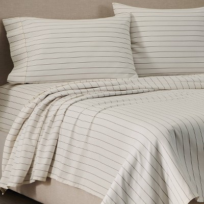 Jeremiah Brent Home Queen Cotton Sateen Sheet Set Chalk Raisin Striped | Target