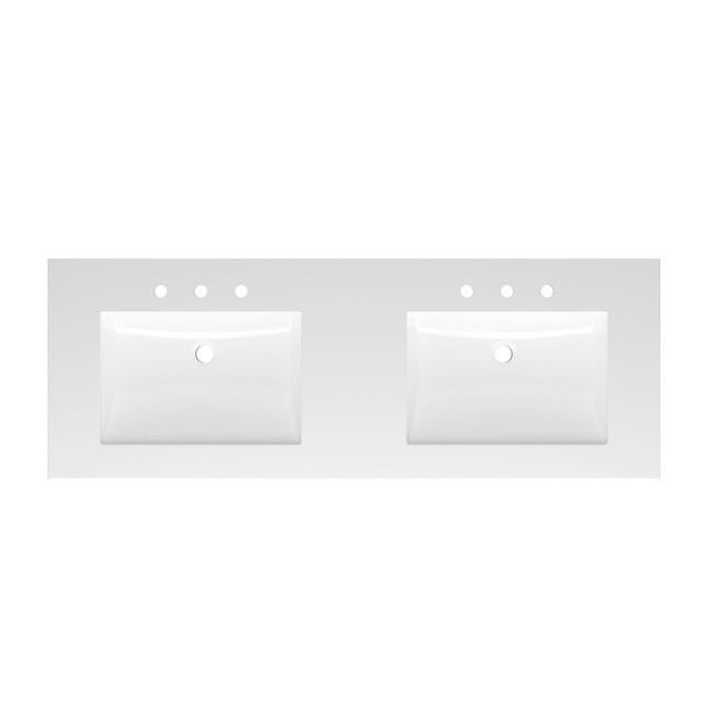 Project Source Cultured Marble Vanity Tops 61-in White Cultured Marble Integral Double Sink 3-Hol... | Lowe's