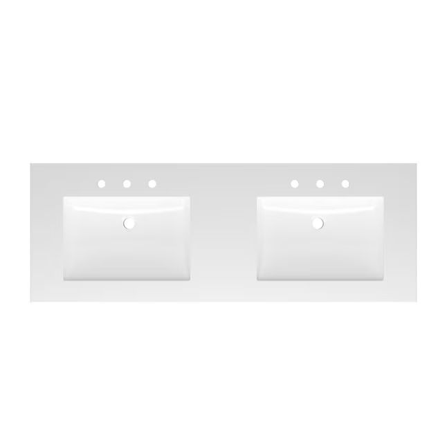 Project Source Cultured Marble Vanity Tops 61-in White Cultured Marble Integral Double Sink 3-Hol... | Lowe's