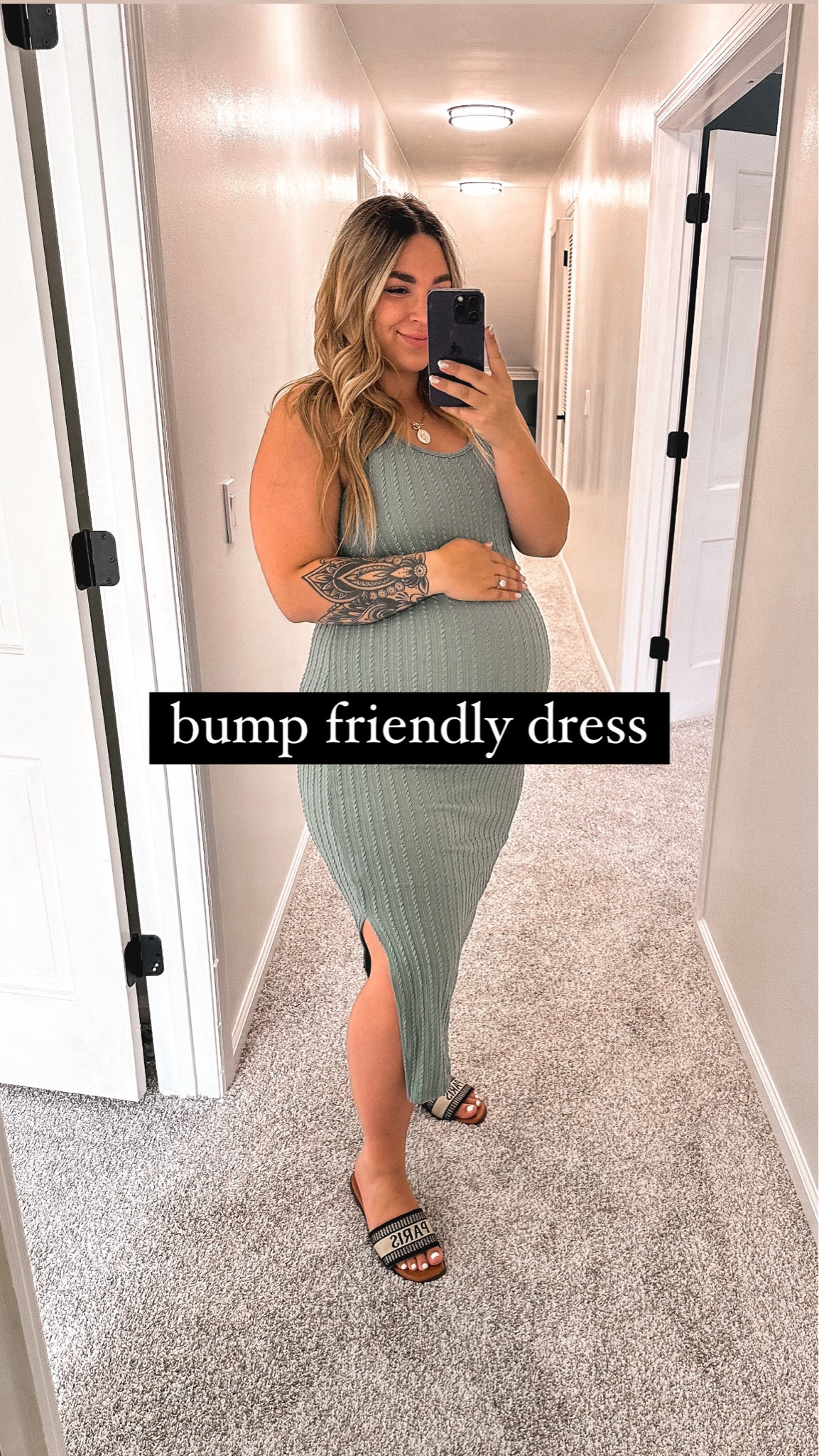 Sage maternity dress - wearing a large

#LTKStyleTip #LTKFindsUnder50 #LTKBump