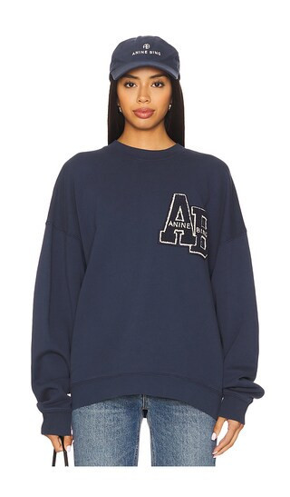 ANINE BING Miles Oversized Letterman Sweatshirt in Navy. - size S | Revolve Clothing (Global)