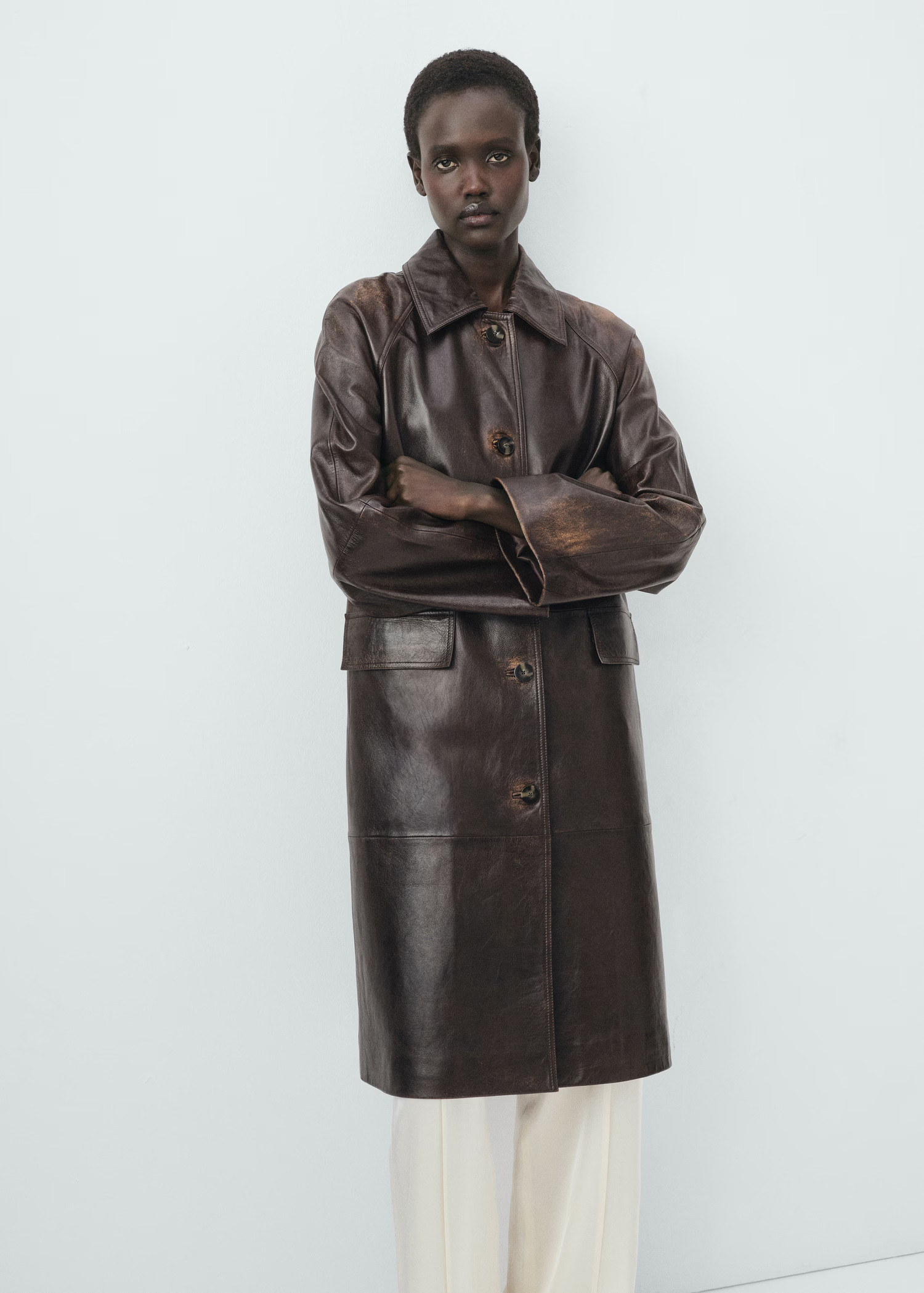 100% leather full-length coat - Women | MANGO United Kingdom | MANGO (UK)