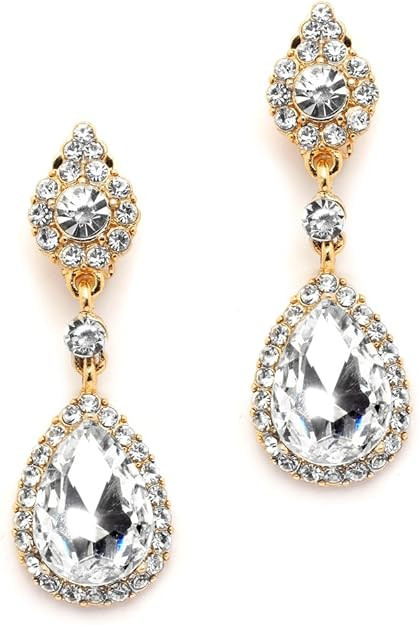 Amazon.com: Mariell Gold Teardrop Austrian Crystal Dangle Chandelier Earrings for Bridal, Prom, P... | Amazon (US)